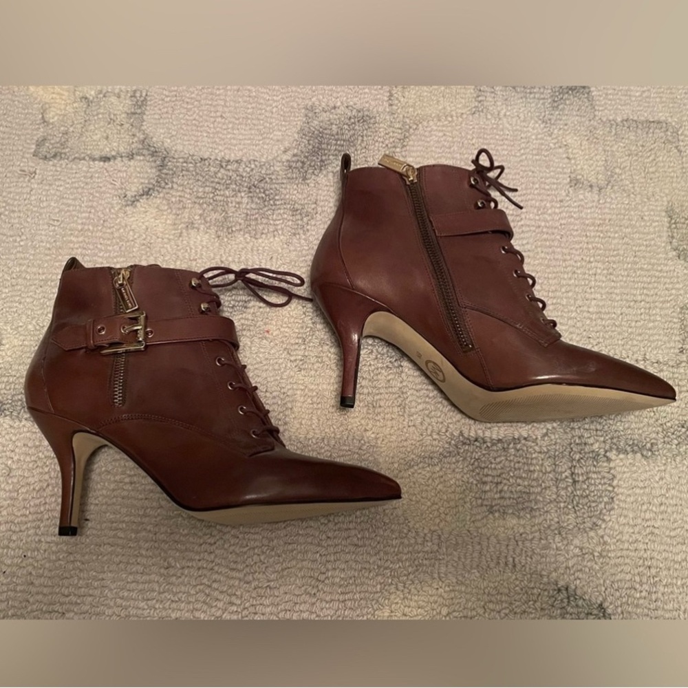 Michael Kors Brenda Brown Leather Lace-Up Ankle Boots